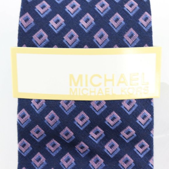Michael Kors, Blue and Pink Squared Slim Men's Neck Tie - Picture 3 of 6